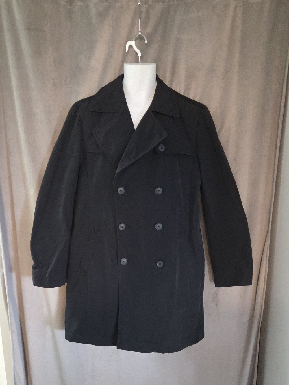 Mexx Men's Size 44 Black Double-Breasted Pea Coat